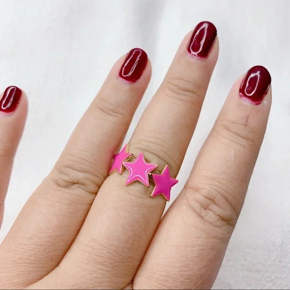 ❣️$25/3❣️ Shocking Pink Enamel Stars Adjustable Ring - Picture 4 of 8